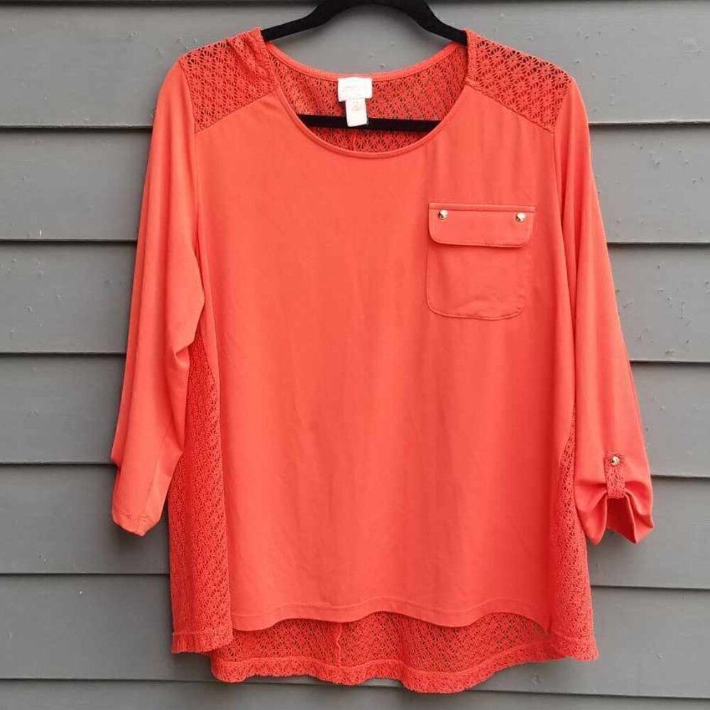 Chicos Orange Pop Top with Lace Back size 2